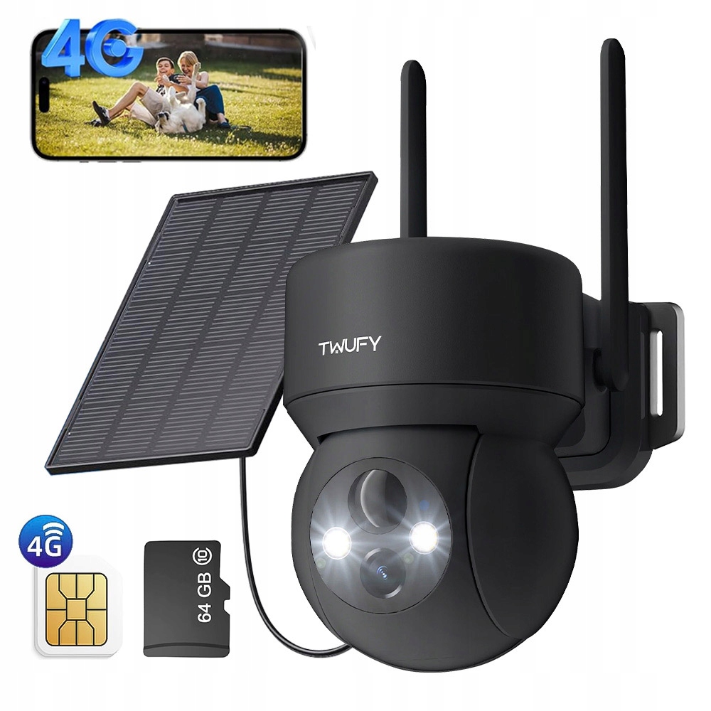 Kamera Solarna Zewnętrzna Smart Obrotowa Gsm 3G 4G Sim 2K 3MPx Full Hd 64GB