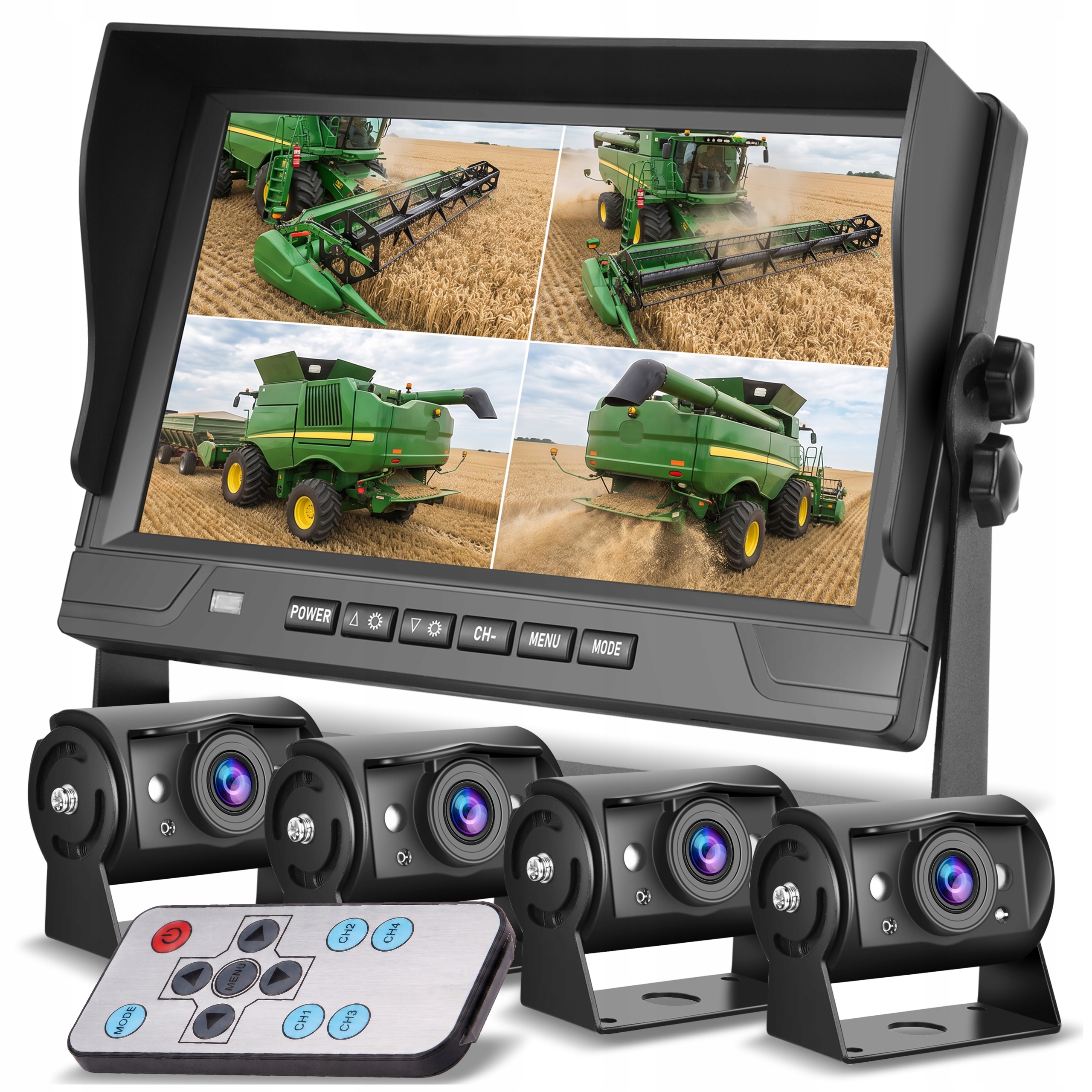 Sada Cúvania Monitor Delený 9" 4X Kamery Tir Bus Kombajn Traktor 12/24V
