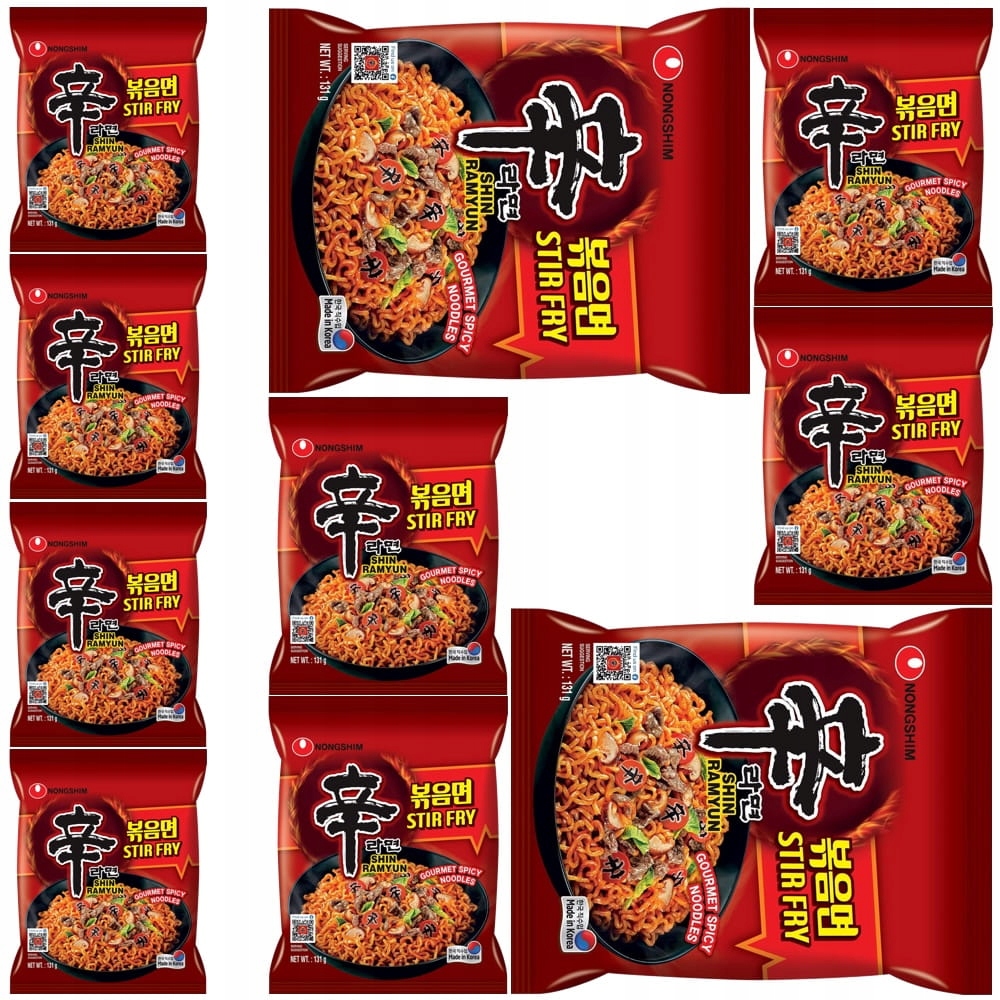 10x Korejské těstoviny Instant Shin Ramyun Stir Fry Ostré Hot 131g Nong Shim