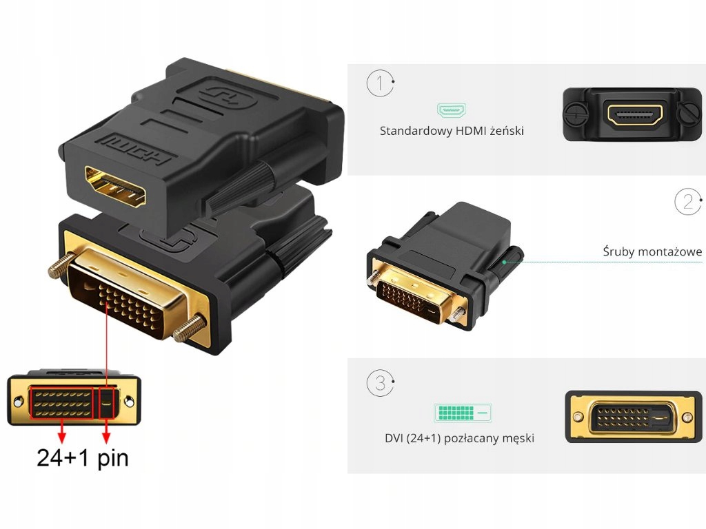 ADAPTER KONWERTER PRZEJŚCIÓWKA DVI HDMI 24+1pin Marka Inna