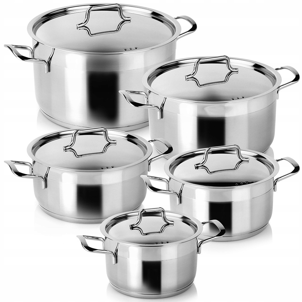 Súprava hrncov z ocele 10 ks indukcia 304 16-24 cm strieborná