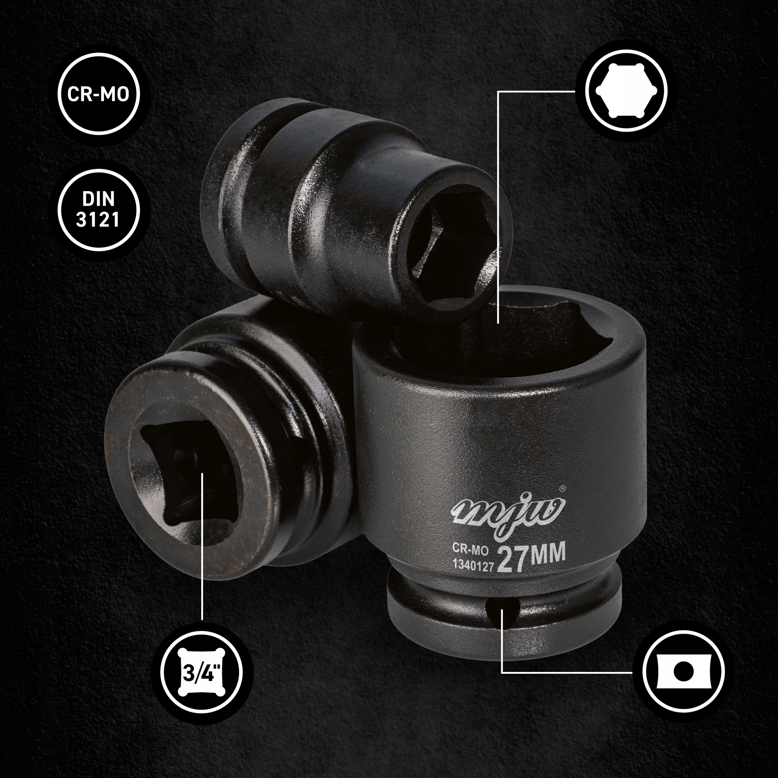 Nasadki udarowe zestaw komplet udarowy 3/4 MJW Mocowanie 3/4