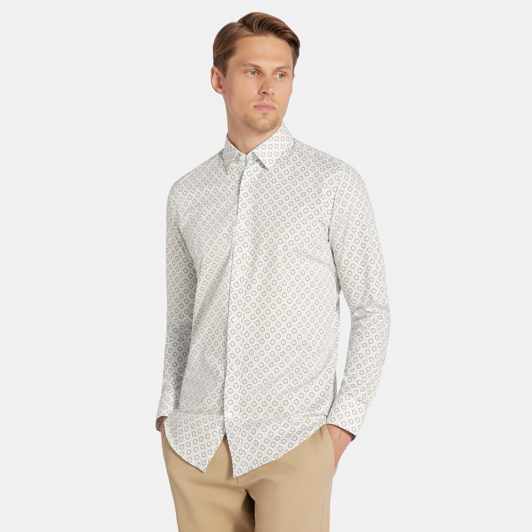 Bílá pánská košile s mikrovzorem Slim Fit Pako Lorente vel M