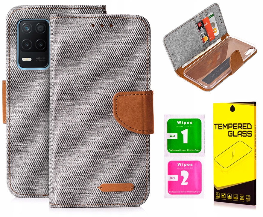 

Etui Portfel Canvas Do Realme 8 5G Szkło 9H