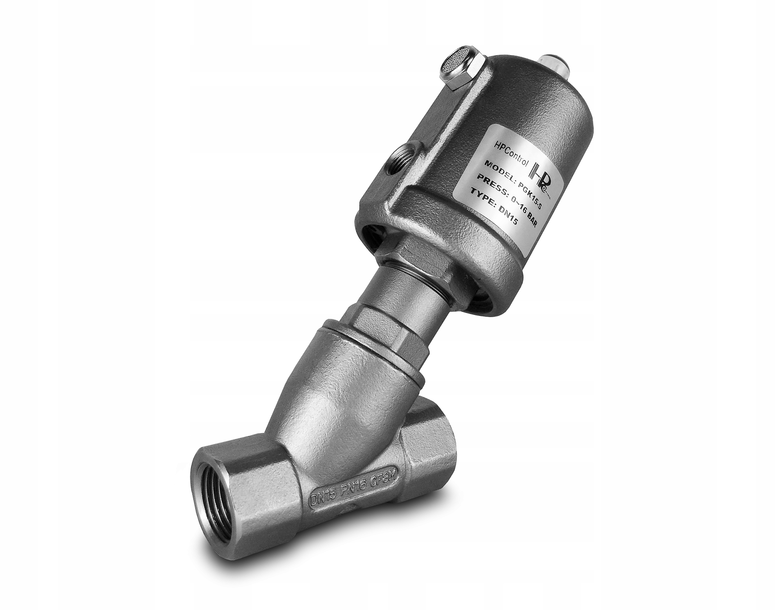 Zawór pneumatyczny kątowy DN25 1 cal ss316 grzybkowy skośny PGK25-S