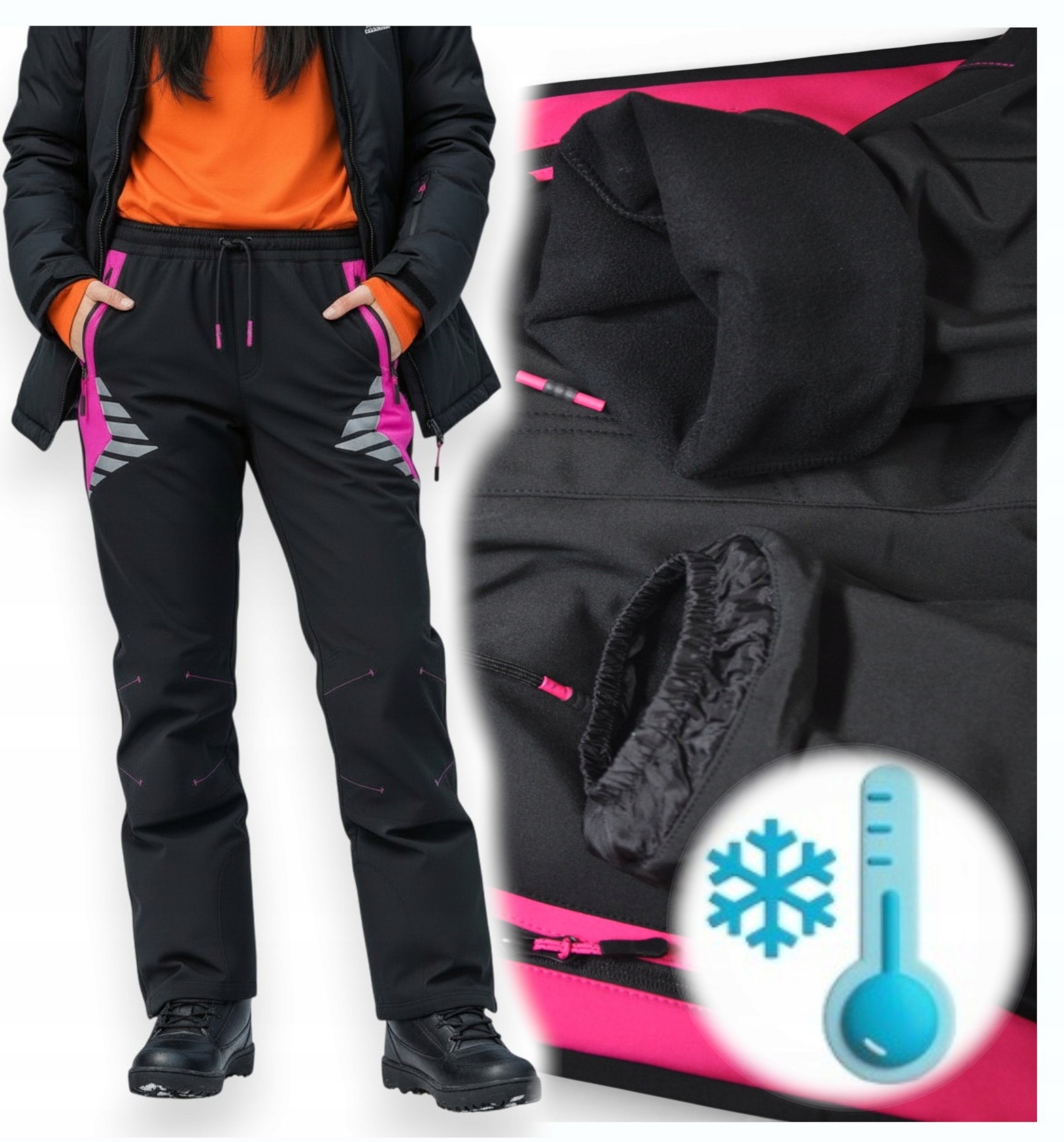 Hold Spodnie damskie zimowe Softshell ocieplane polarem M 40/42 biodra 106