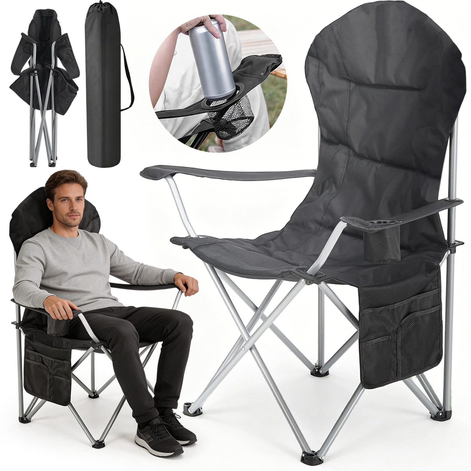 Turistické Skládací Křeslo S Opěradlem, Plážové, Kempingové, Multifunkční