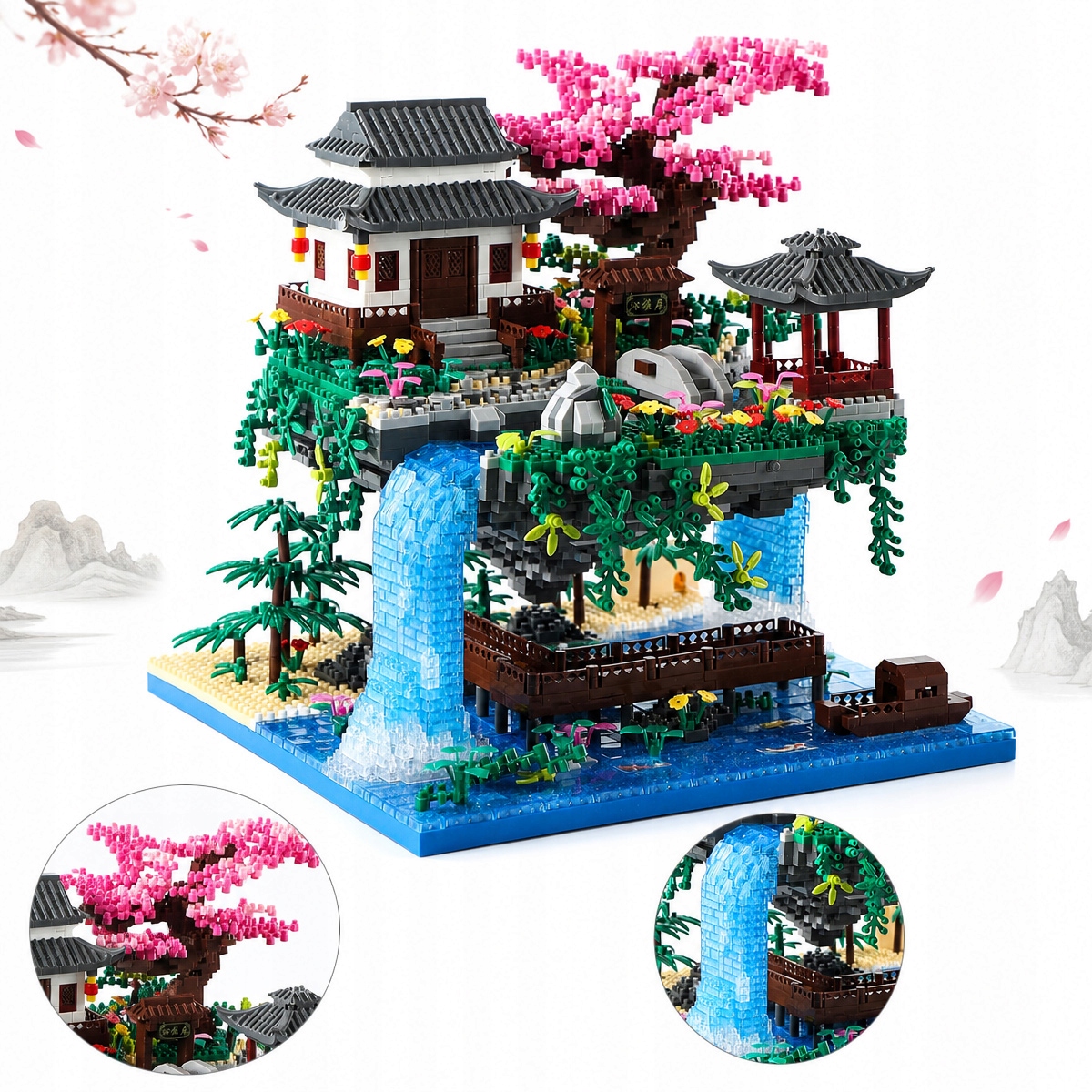 Duży Klocki Konstrukcyjne Drzewko Bonsai Kwiat Wiśni Chiński Dom 3320SZT
