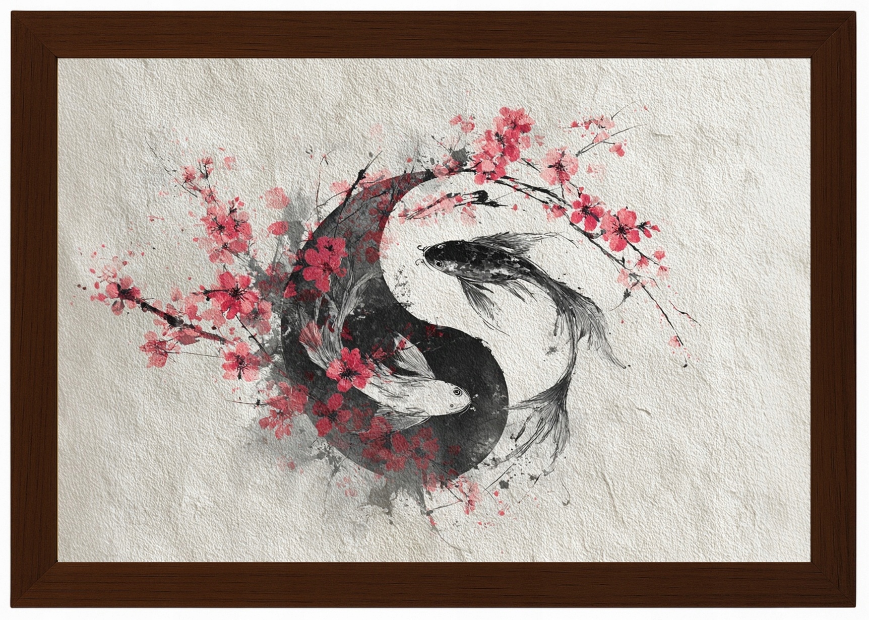 Plakát Rámeček Koi Ryby Yin Yang Japonsko Sakura Feng Shui 60x40