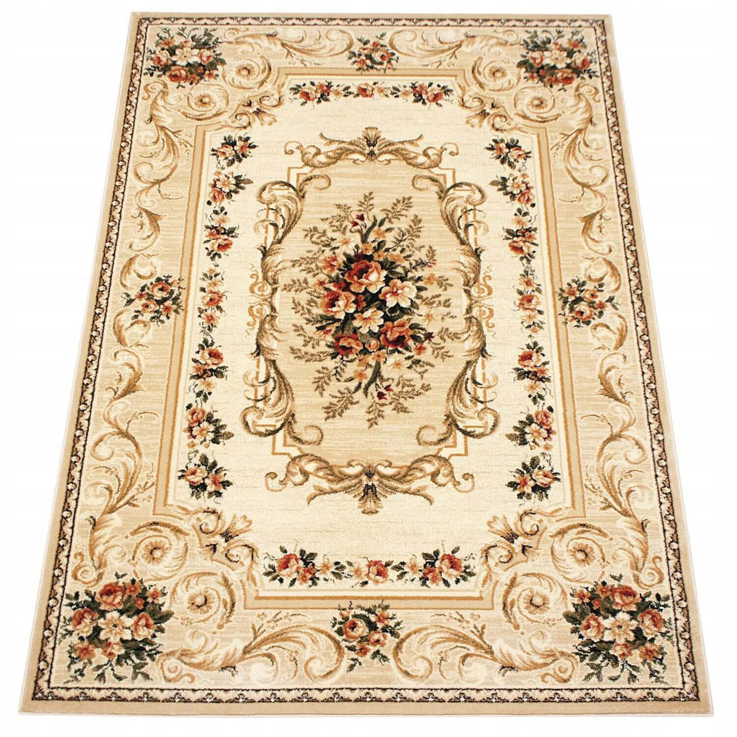 Dywan tradycyjny do salonu 150x230 cm klasyczny roślinny beżowy oeko-tex