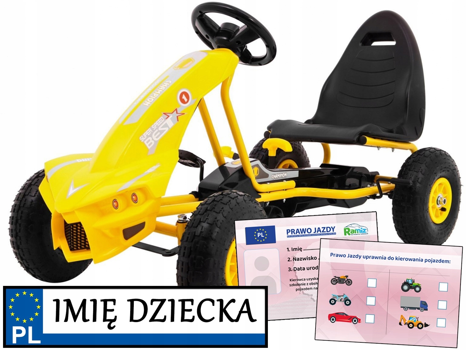 duży Gokart Dla Dzieci Champion Pompowane Koła napęd łańcuchowy