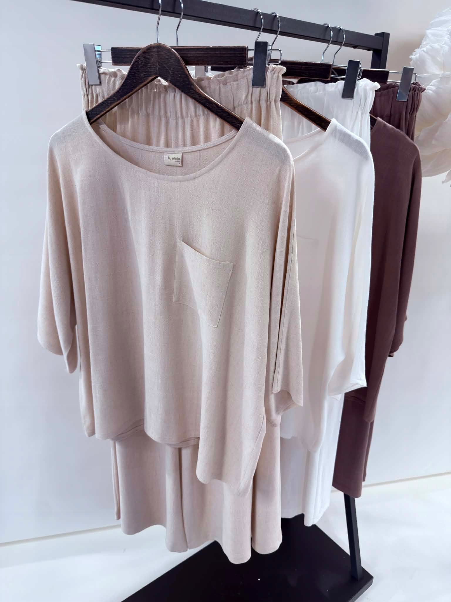 By O La La! Komplet Halenka S Kapsou Kalhoty Wide Leg Off White Uni