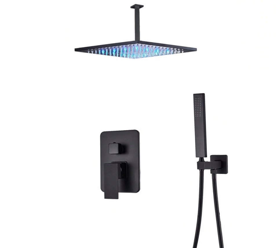 Podomietková Sada Čierna Matná Dažďová Sprcha Led Box 20 CM