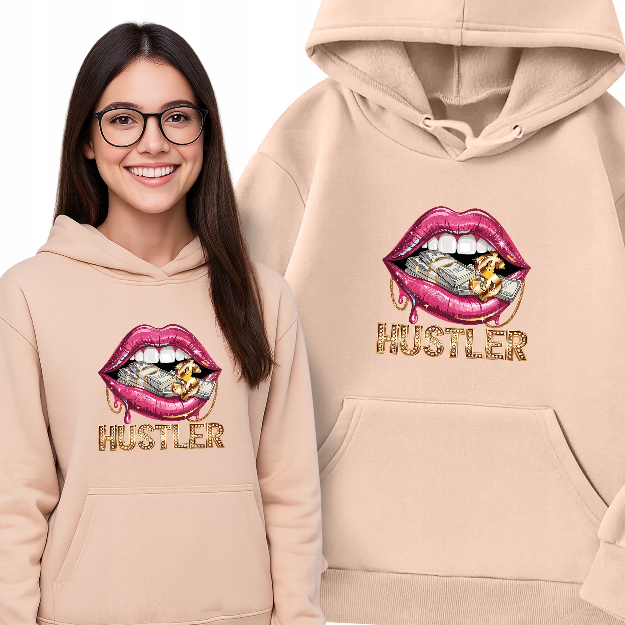 Mikina S Kapucí Broskvová Hustler pro dívku Stylový Dárek M
