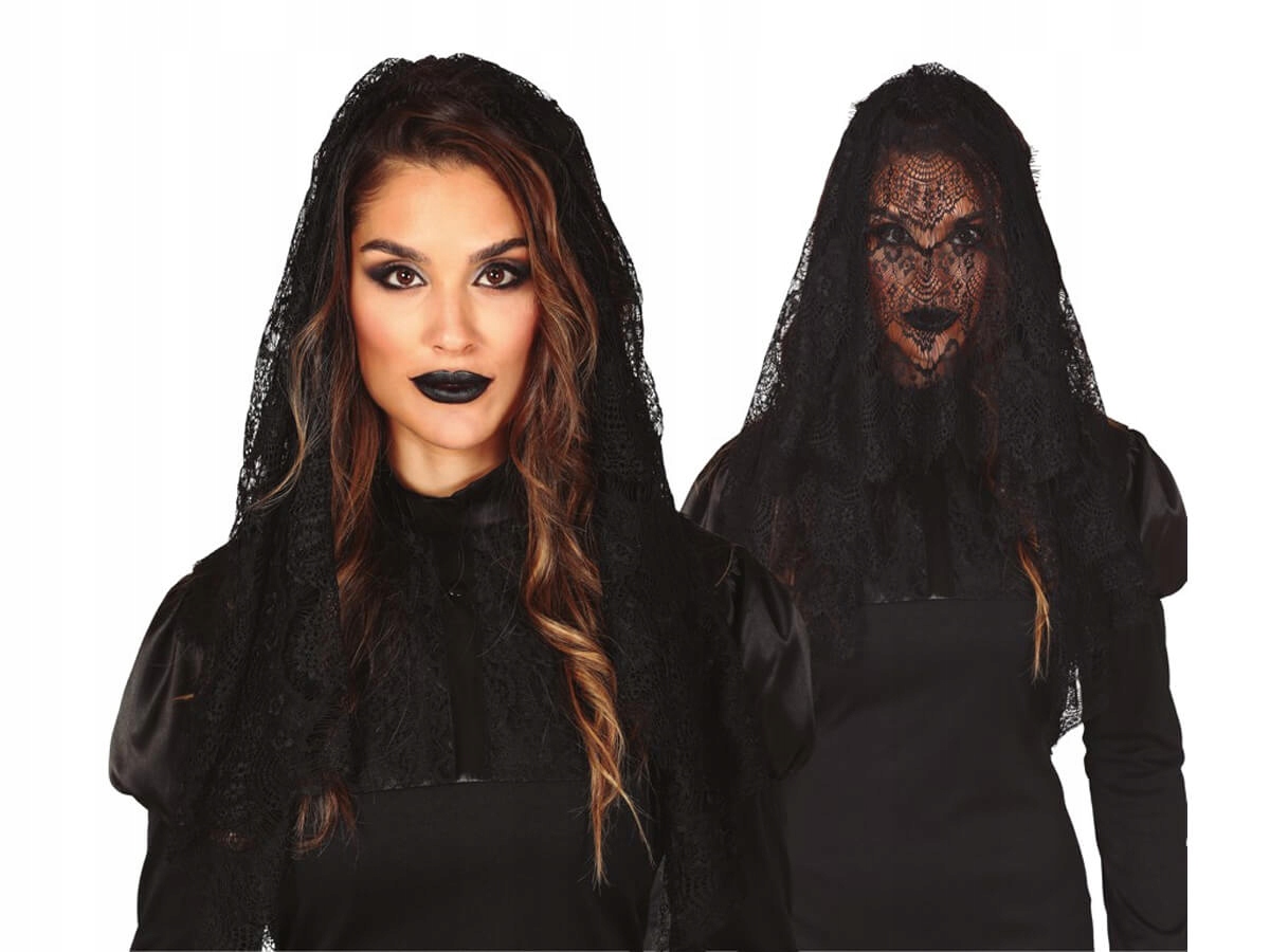 

Czarna Woalka koronkowy Welon dodatek Halloween