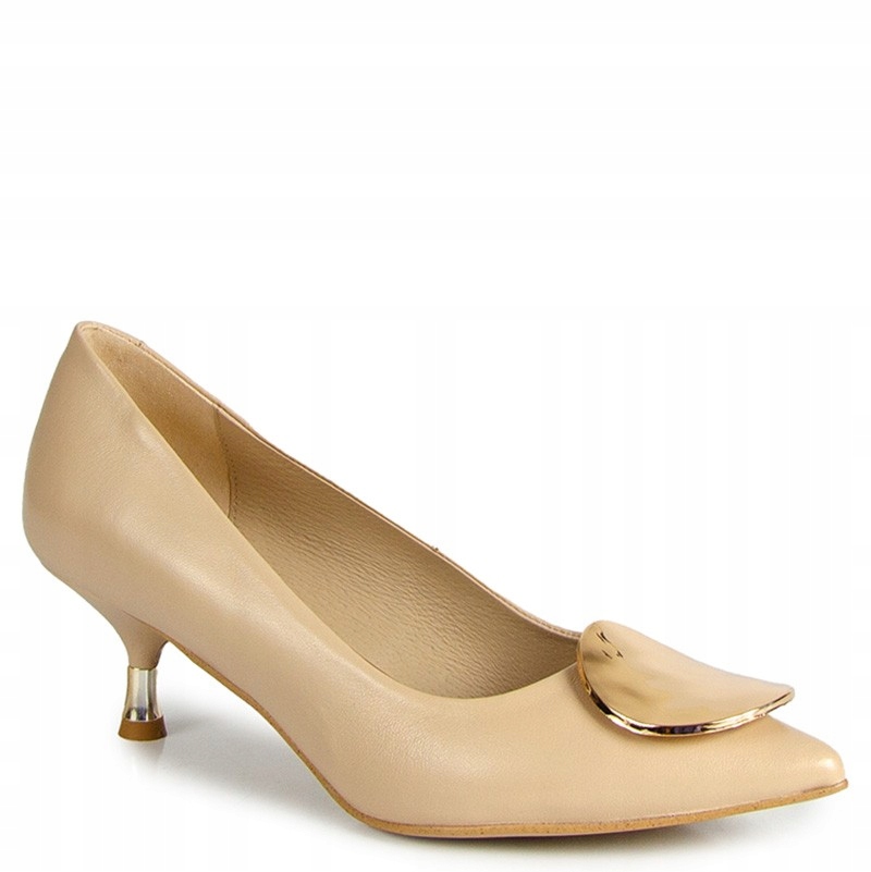 CheBello 4929 Béžové Kožené Lodičky S Ozdobou 40