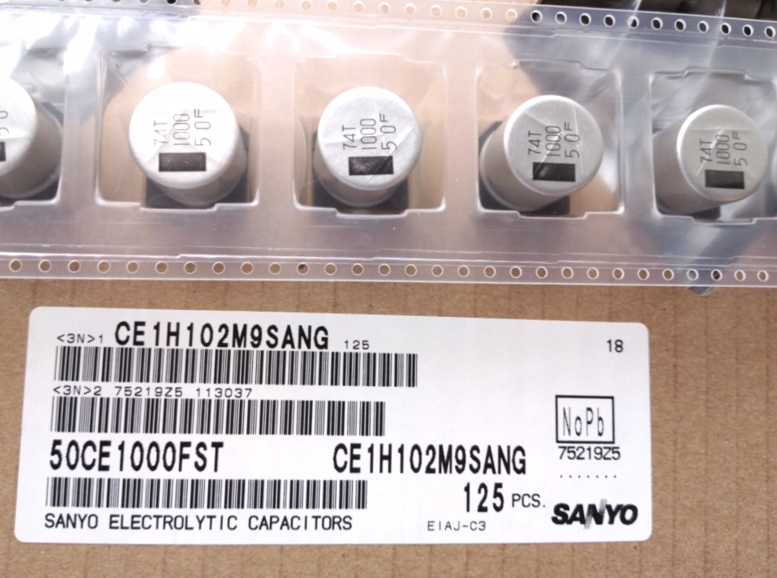 [4szt] Kondensator Elektrolityczny Sanyo Smd 1000uF 50V Ø16x16.5mm 105°C