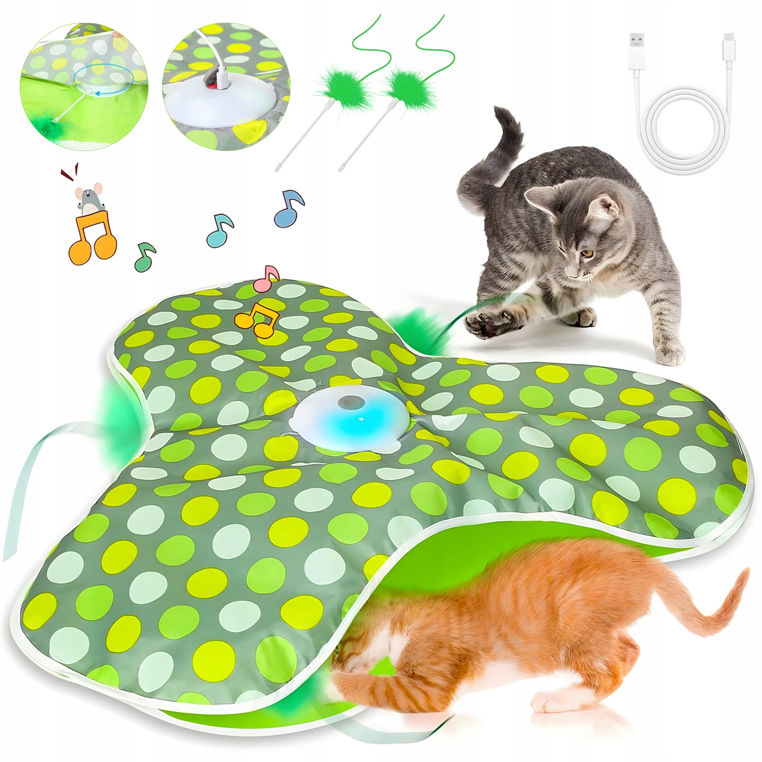 Levně Hračka Pro Kočky Interaktivní Automatická Podložka 3 Režimy Zelená Usb