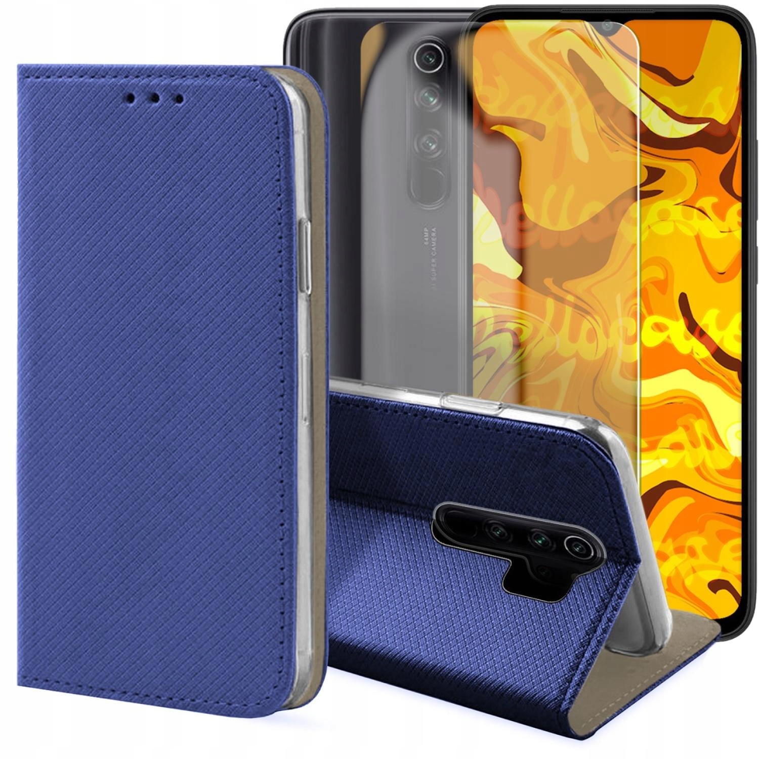 Etui z Klapką Do Xiaomi Redmi Note 8 Pro (Granatowe, Magnetyczne) Szkło