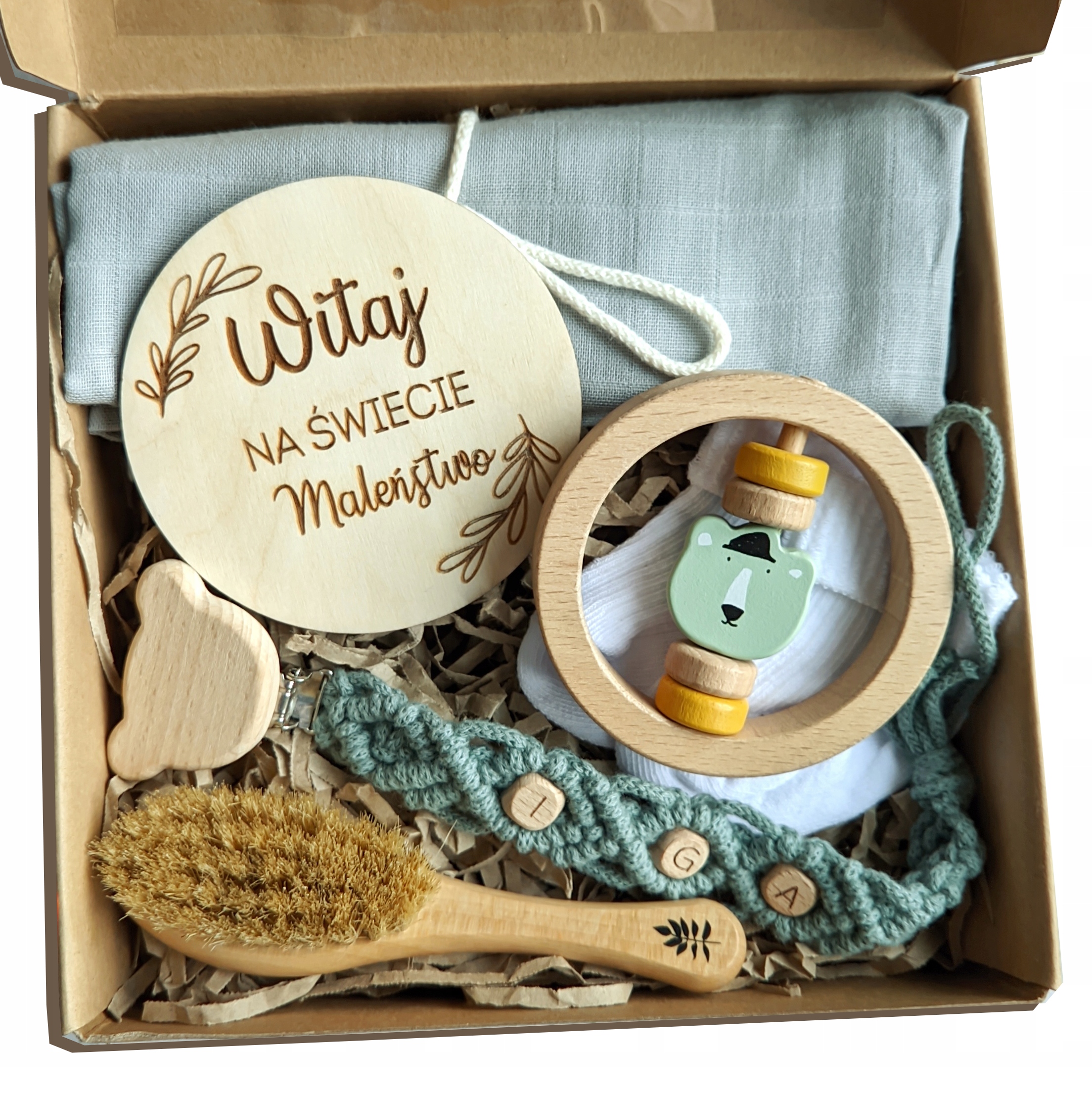 přívěsek na dudlík z macramé sada chrastítek