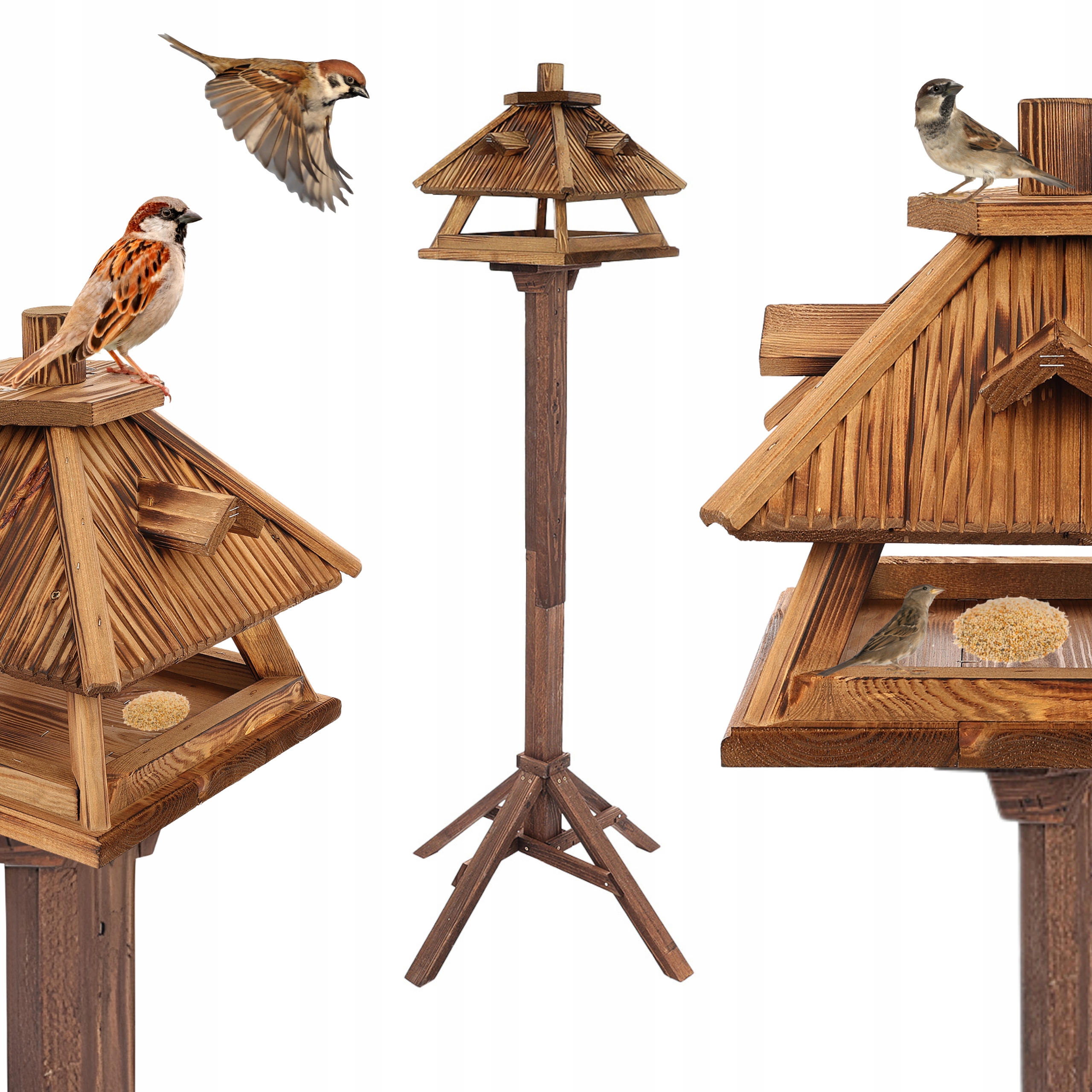 Krmítko pro ptáky Stojící Velký dřevěný opalovací domeček Malovaný Rustikální