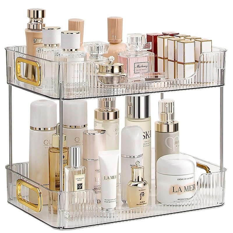 Elegantní organizér na kosmetiku, bezbarvý, 2 úrovně, univerzální