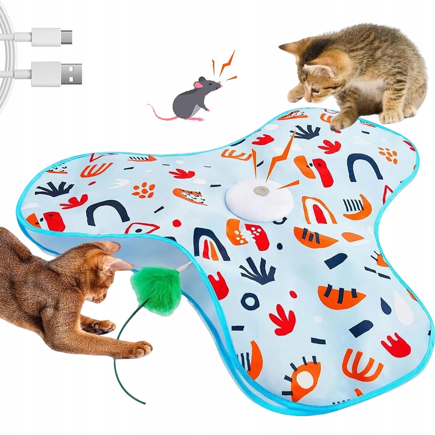 Interaktivní Hračka pro kočky s 3 režimy inteligentního senzoru pohybu, 2 x peříčka