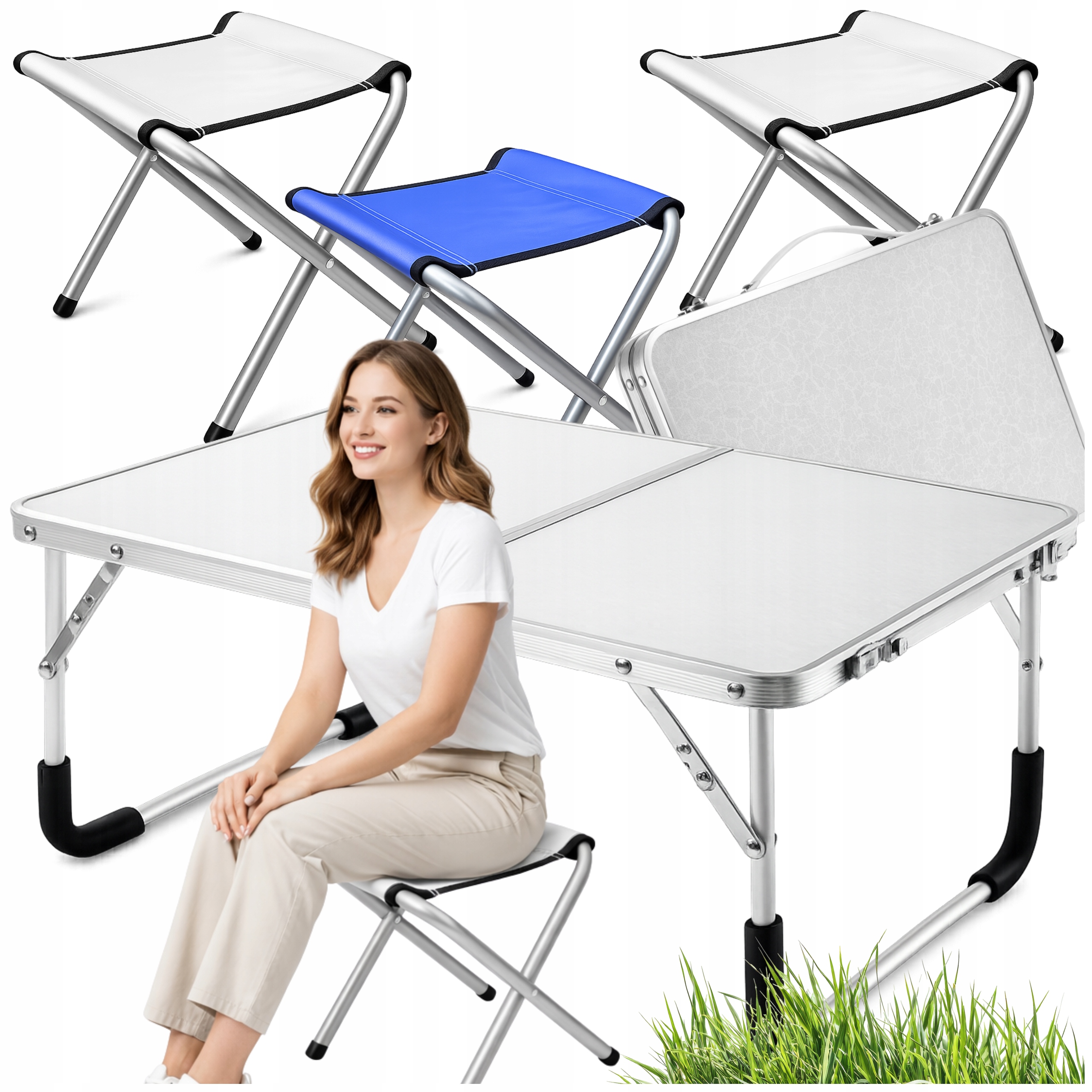 Turistický stůl se 4 židlemi, skládací, kempingový, rozkládací, 60x40 cm