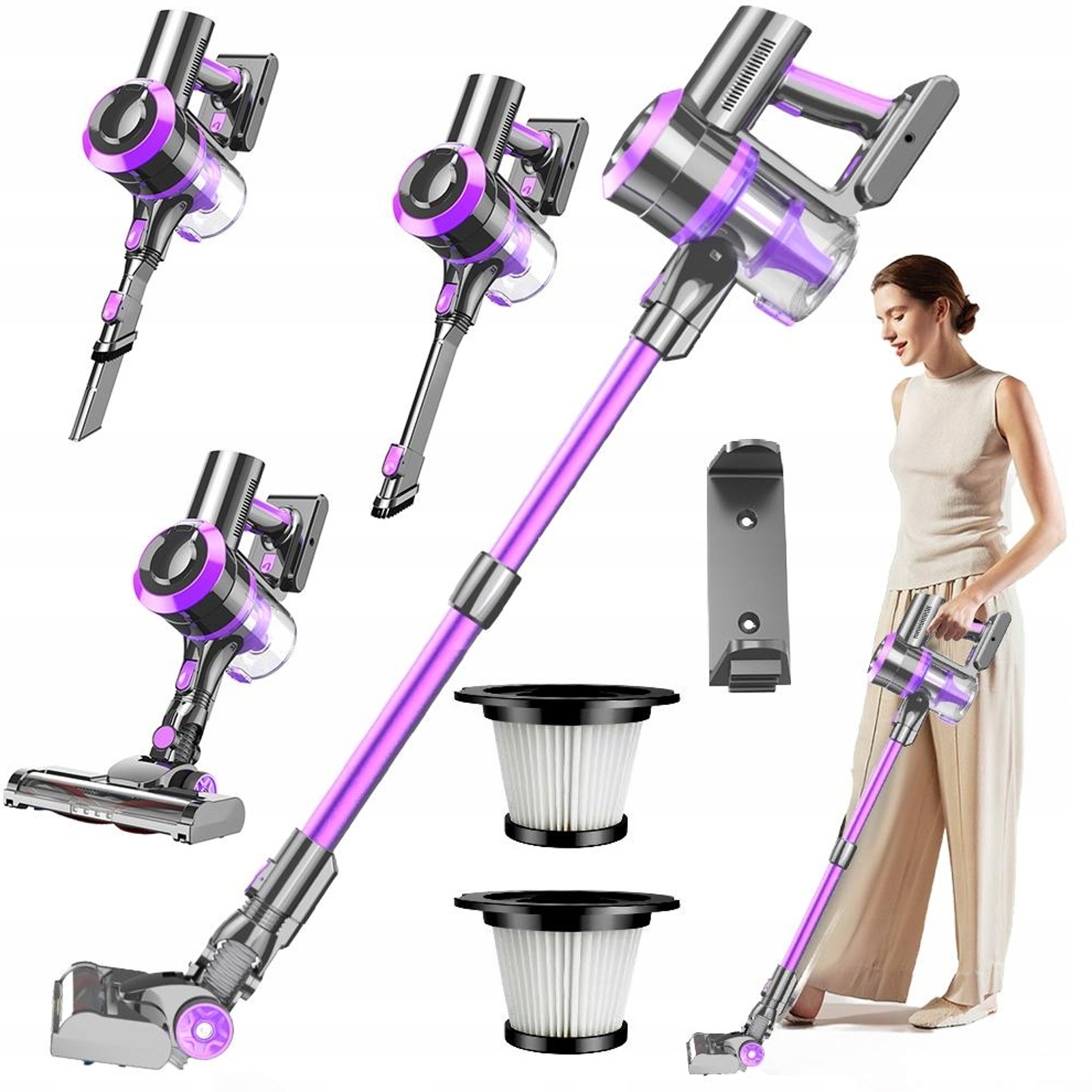 Lekki Odkurzacz Bezprzewodowy 20KPA 55MIN Ładowanie 4H Fiolet Czarny