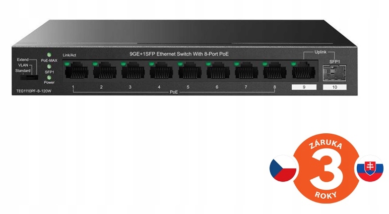 Nespravovateľný switch Tenda TEG1110PF-8-120W