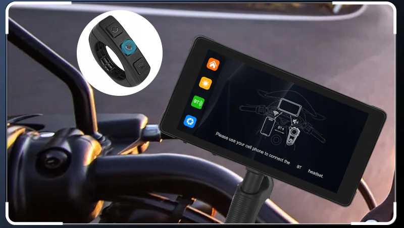 WIDEOREJESTRATOR MOTOCYKLOWY NAWIGACJA CARPLAY ANDROID AUTO 2 KAMERY FULL H Model MKT33