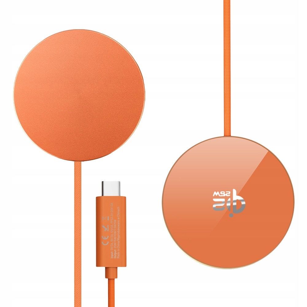Ładowarka magnetyczna do MagSafe iPhone indukcyjna Qi 25W, pomarańczowa