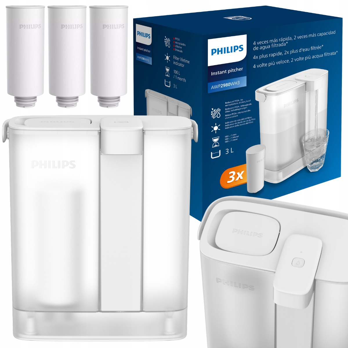 Automatyczny filtr nablatowy Philips AWP2980WH3 z zestawem filtrów, dzbanek