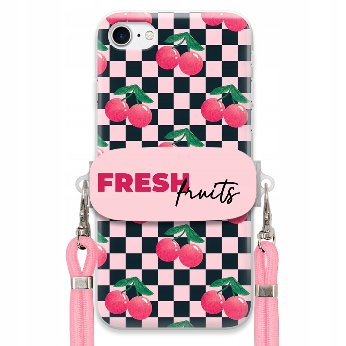 Puzdro pre iPHONE 7 Ružové vodítko funkčný držiak Fresh Fruits Šachovnica