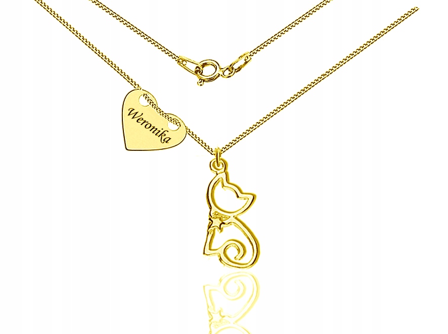 

Naszyjnik Kotek Kot Serce Z Grawerem Pozłacany 925