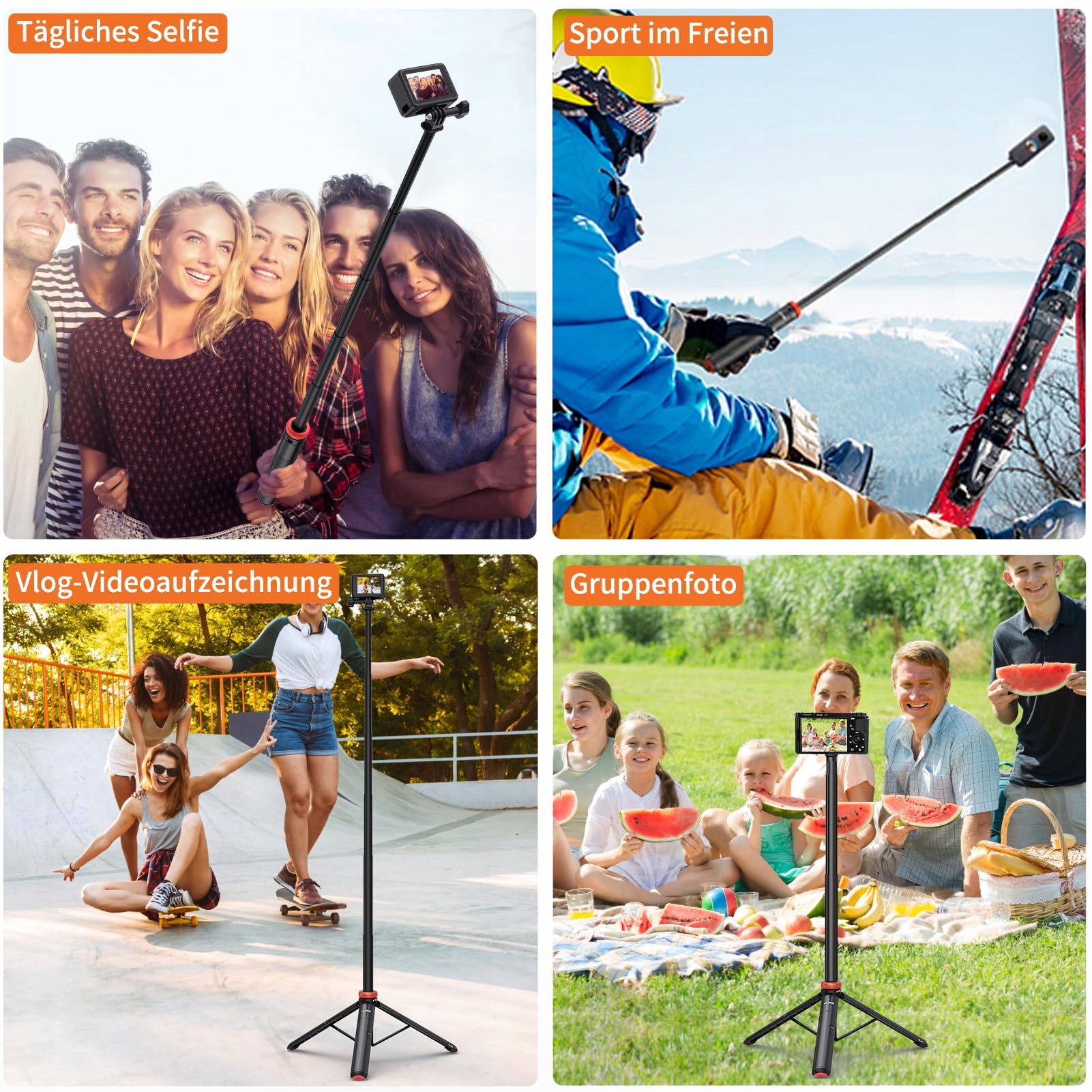 VRIG Selfie Stick Statyw 130cm Niewidoczny Do GoPro DJI Insta 360 — miniatura 2