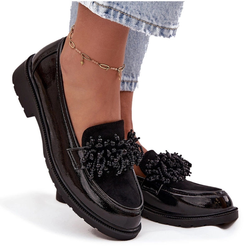 Dámské Lakované Mokasíny Se Zdobením S.barski HY52-369B Černé 36