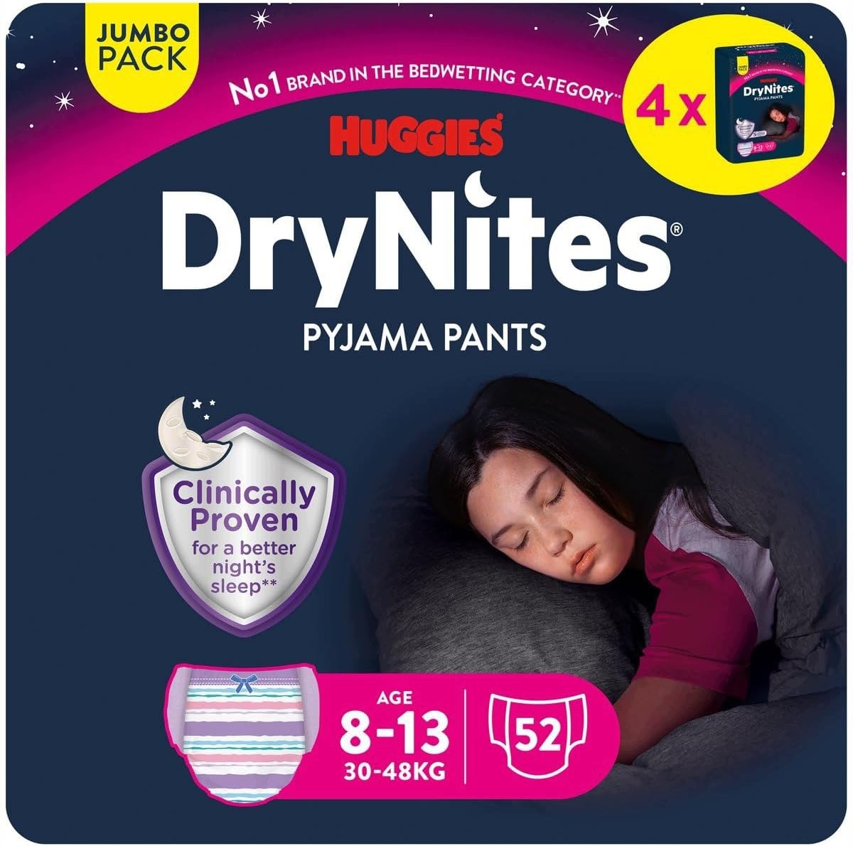 Pieluchomajtki Huggies DryNites Rozmiar 8-13 lat dla nastolatek 52 sztuki