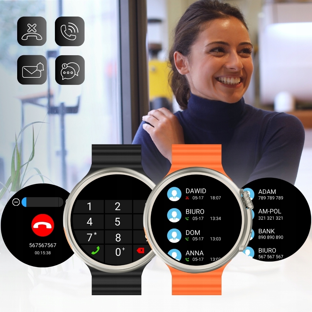 Smartwatch Zegarek Metal AMOLED menu PL Rozmowy EKG Android iOS + 2 paski Kompatybilność systemowa Android iOS