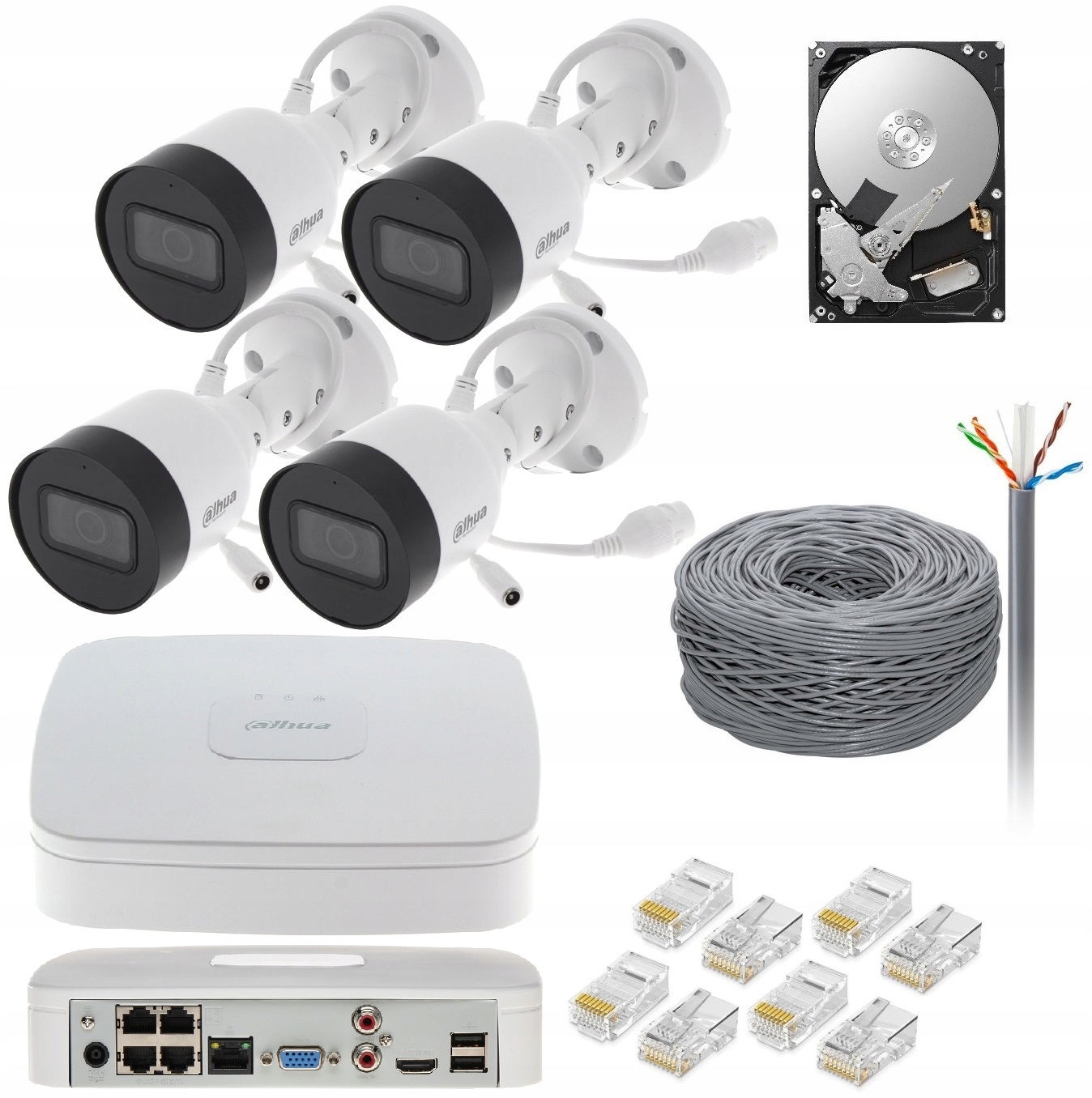 

Zestaw Monitoringu Ip Dahua 4 Kamery PoE IR30 5MPX