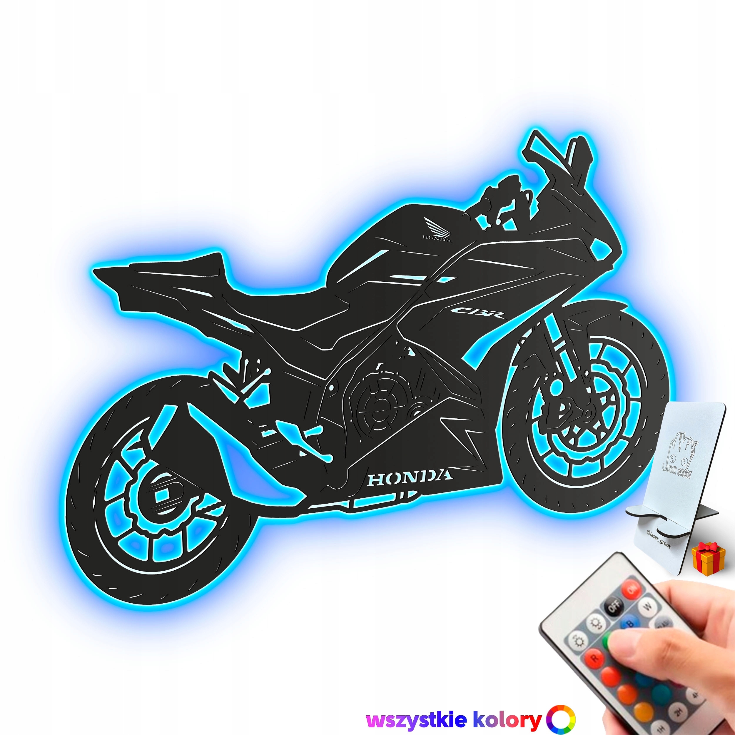 3D drevený obraz Honda Cbr Nástenná Dekorácia Darček Nočná Lampa Led XL