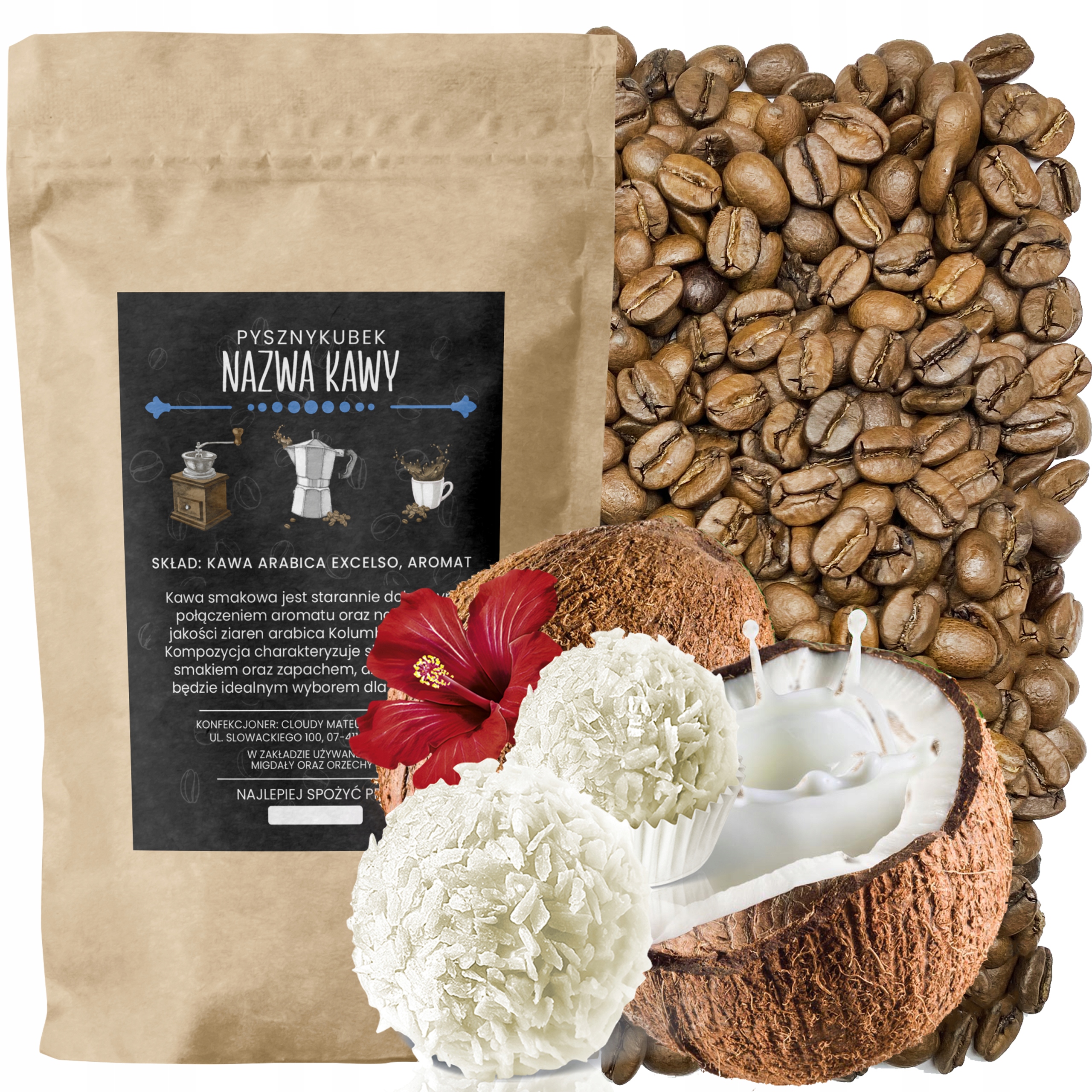 Kawa smakowa Rafaello 1000G 1KG arabica bardzo pyszna