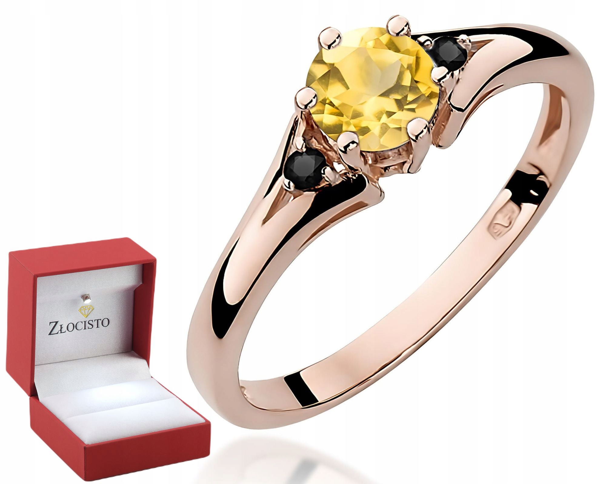 Růžové Zlato Prstýnek S Citronem A Černými Diamanty Zlato 585 Dárek