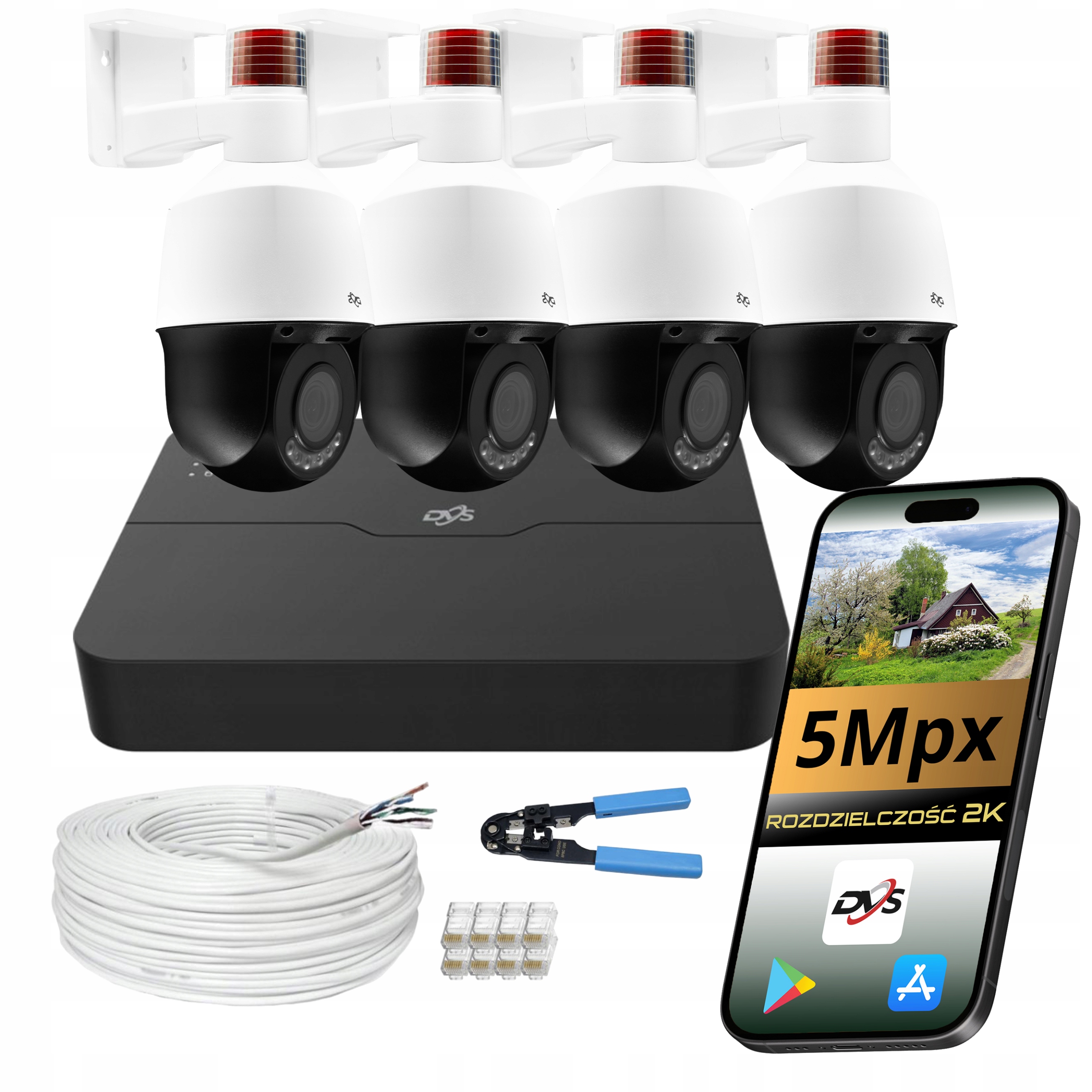Set 4x Venkovní Otočná Kamera Dvs 5MPX Ai Poe Monitoring Zoom Smart