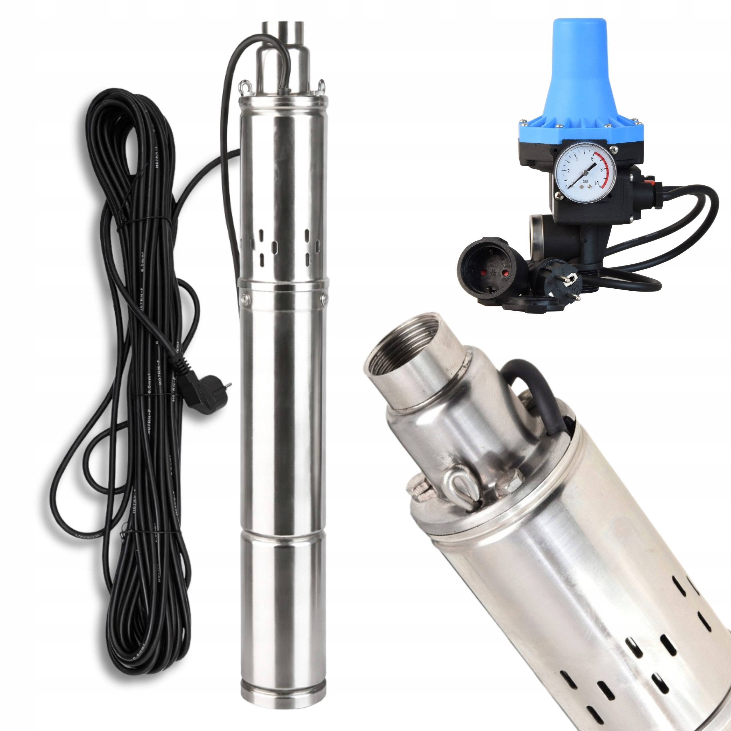 Ponorná Pumpa 3" Deep 1800 L/h 250 W Do Vodnej Studne Ovládač Csk Sada