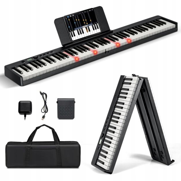 Keyboard składany podświetlane klawisze 88klaw. z pulpitem i pedałem i aku.