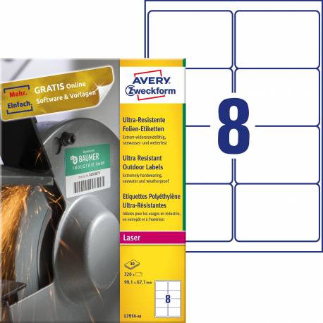 Polyetylenové etikety ultraresistant, A4, 40 ark./op., 99,1x67,7 mm