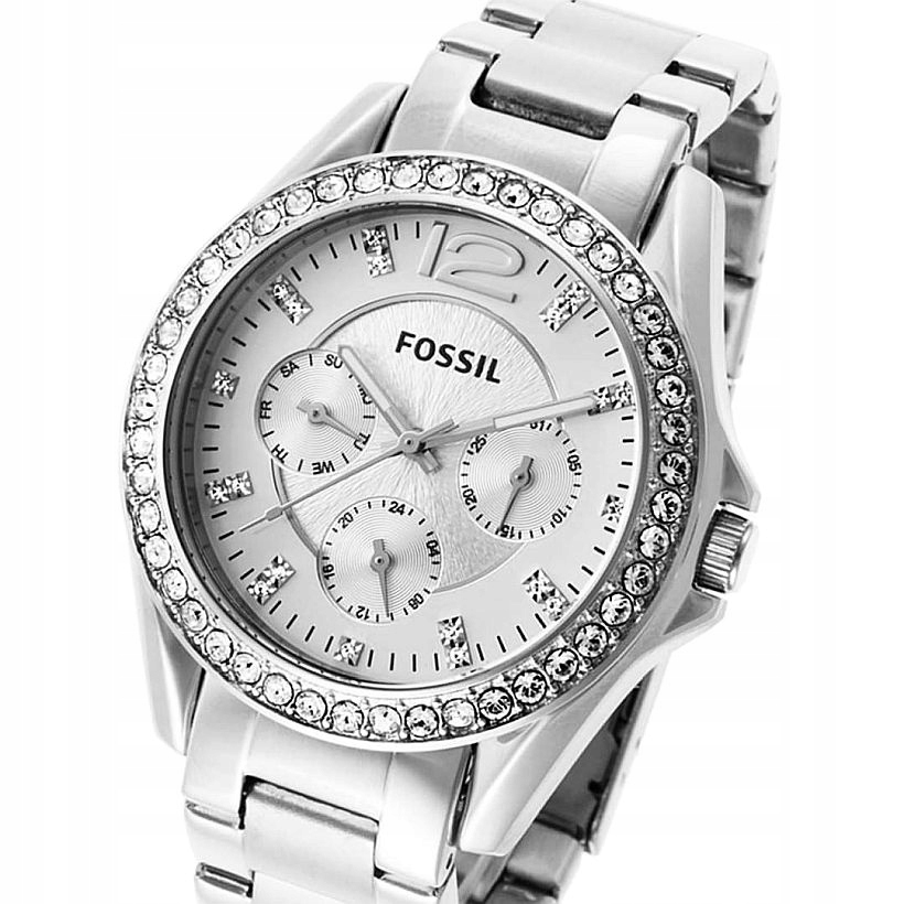 Módní Stříbrné Dámské Hodinky Fossil ES3203 Riley S Krystaly Box 38 mm