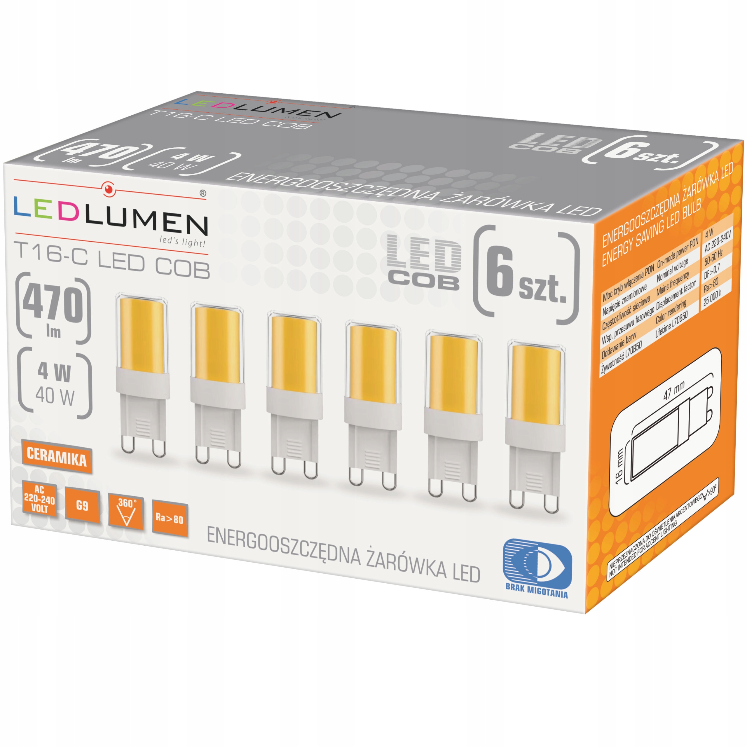 Żarówka Led G9 Mała T16 4W=40W Cob 470lm 360° Halogen Kapsułka Mocna 3000K