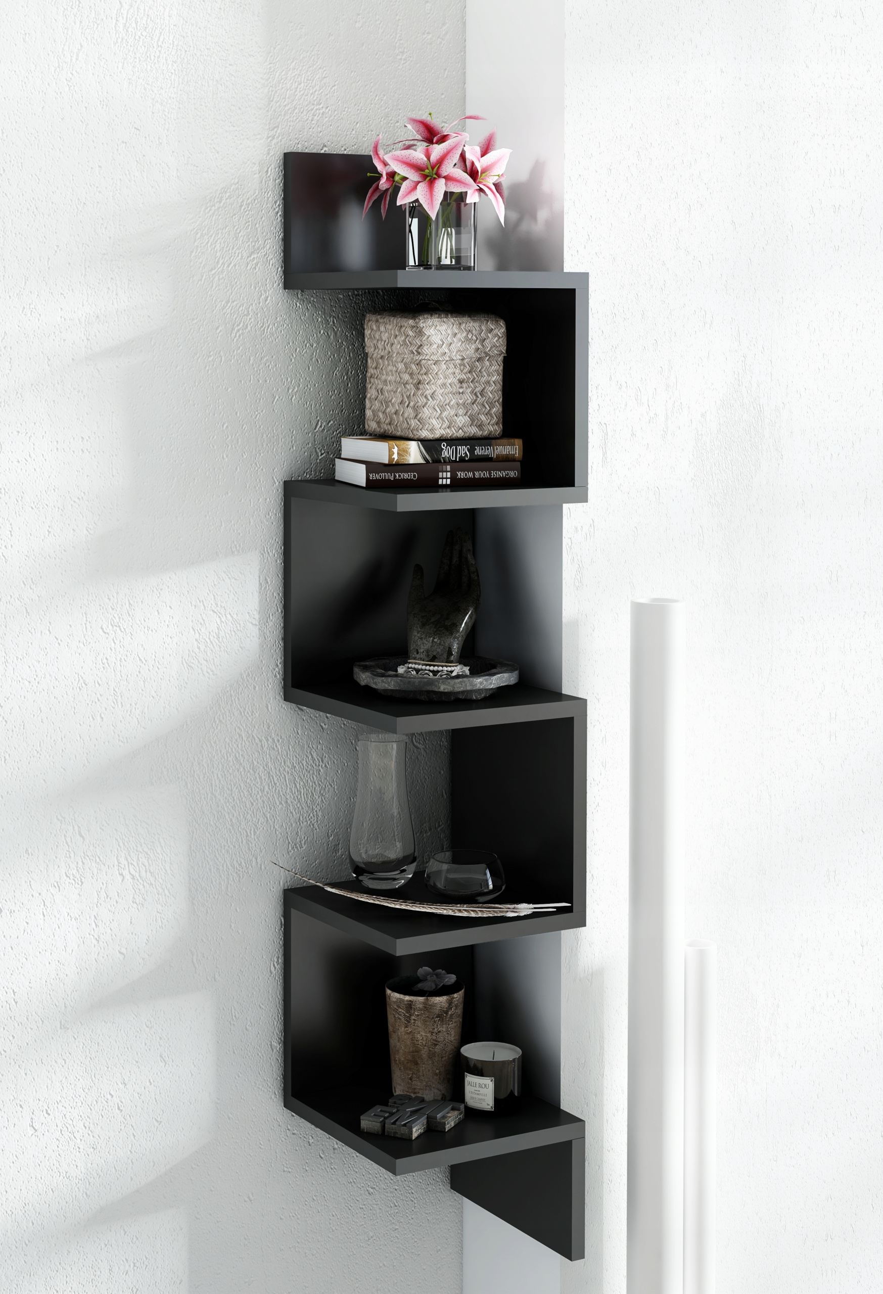 Półka Wisząca Ścienna Narożna Regał Pascal Czarny EAN (GTIN) 5900949814506